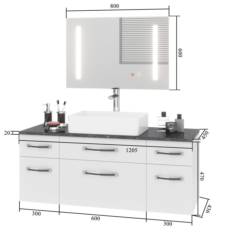 Set mobilier de baie Euphoria negru lucios EUP P 120/0/W/B/0/BK/MB