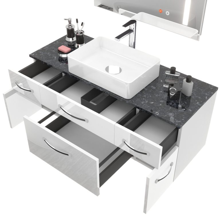 Set mobilier de baie Euphoria negru lucios EUP P 120/0/W/B/0/BK/MB