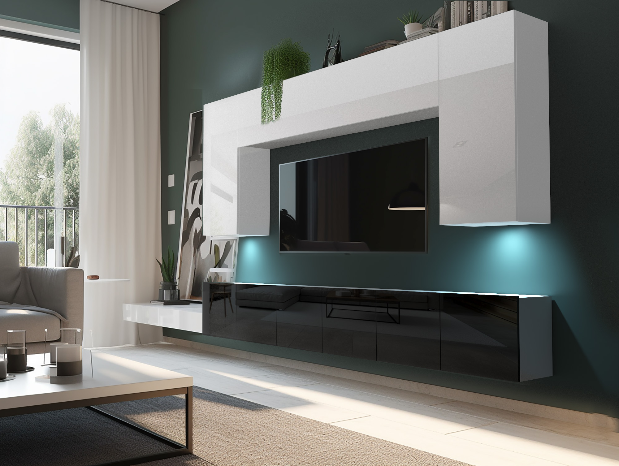 Mobilier de living modern cu accente luminoase